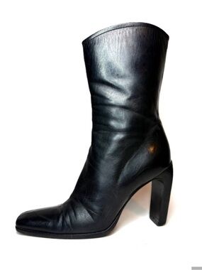 GUCCI Black Leather Calf Skin Heeled Ankle Boots | 37